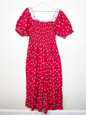 Neon Rose Womens Red and Pink Polka Dot Puff Sleeve wide leg jumpsuit Size 18